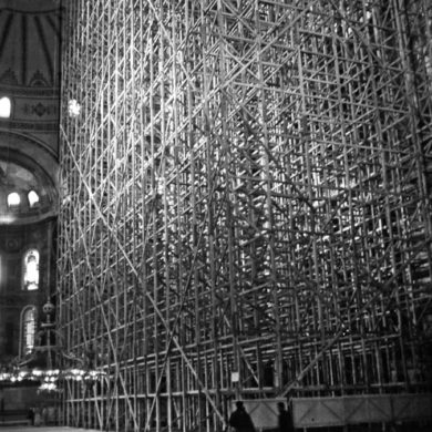 Byggställning för restaureringen i Hagia Sofia moskén, Istanbul